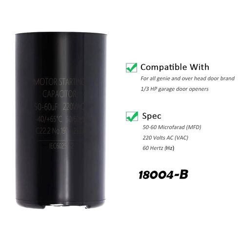 مكثف X-18004-b، 50-60 MFD 220 VAC 60HZ بديل متوافق مع مكثف بدء تشغيل محرك فتح باب المرآب Genie 18004B in Saudi Arabia