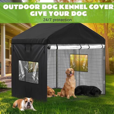 Outdoor Dog Kennel Cover 8'd x 4'w x 6'h Full Coverage 600d Oxford Fabric Windproof Waterproof Protection Anti UV with Clear PVC Window for Dog Kennels, Only The Cover in Saudi Arabia