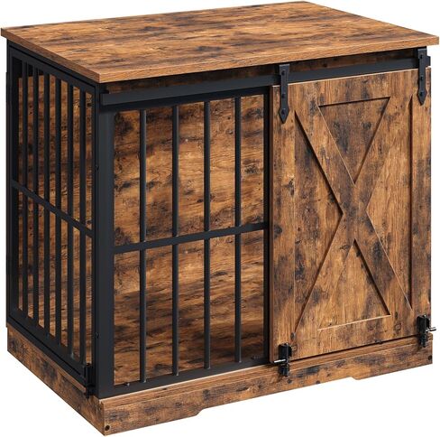 mahnacris 31.5 "أثاث قفص الكلب المزرعة مع باب الحظيرة، بيت الكلب الثقيلة للكلاب المتوسطة الصغيرة، طاولة نهاية قفص الكلب الخشبي، منزل الحيوانات الأليفة الزخرفية، مقاومة للمضغ، Greige DCHG8001 in Kuwait