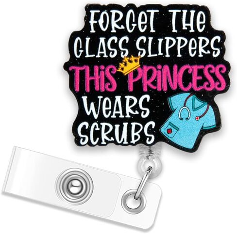 Forget The Glass Slippers This Princess Retractable Black Glitter Badge Reel with Alligator Clip, Funny ID Card Badge Holder Gift for Nurses Doctors RN Medical Worker ER ED in Saudi Arabia