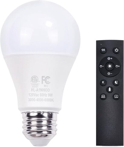 مصابيح Gupuzm A19 LED للتحكم عن بعد، 800LM 9W، أي ما يعادل لمبات 60W، لمبة قابلة للتعتيم مع جهاز تحكم عن بعد 3000K-6000K، قاعدة E26، CRI 80+، 2.4 جيجا هرتز، عمر أكثر من 25000 ساعة (9W-1 Remote-2 Bulb) in Kuwait