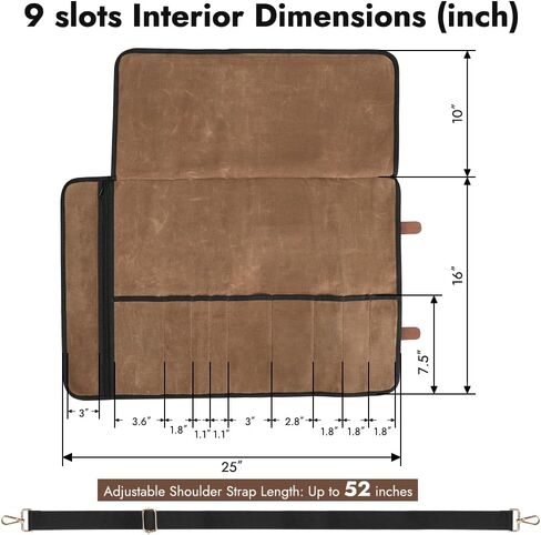 Knife Roll with Leather Straps and Metal Buckles, Double Layer Waxed Canvas Knife Bag, Large Chef Knife Bag with Handle and Shoulder Strap in Kuwait