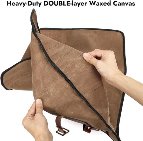 Knife Roll with Leather Straps and Metal Buckles, Double Layer Waxed Canvas Knife Bag, Large Chef Knife Bag with Handle and Shoulder Strap in Kuwait