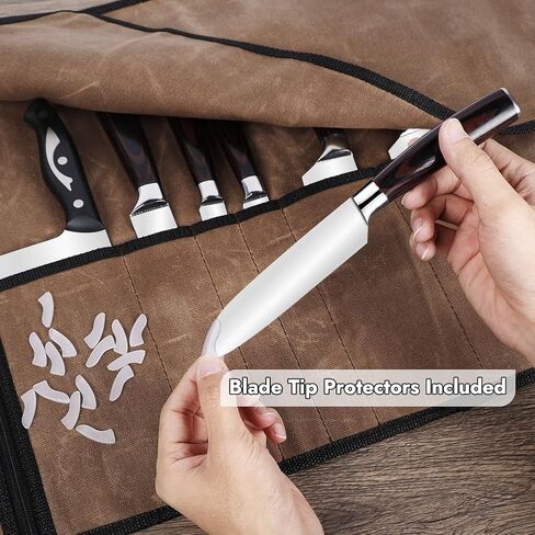 Knife Roll with Leather Straps and Metal Buckles, Double Layer Waxed Canvas Knife Bag, Large Chef Knife Bag with Handle and Shoulder Strap in Kuwait