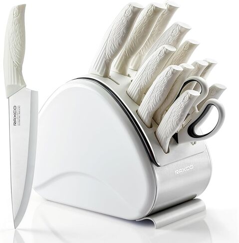 RAXCO Knife Set with Block,12-Piece Stainless Steel Kitchen Knives for Professional Cutting,White in Saudi Arabia