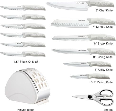 RAXCO Knife Set with Block,12-Piece Stainless Steel Kitchen Knives for Professional Cutting,White in Saudi Arabia