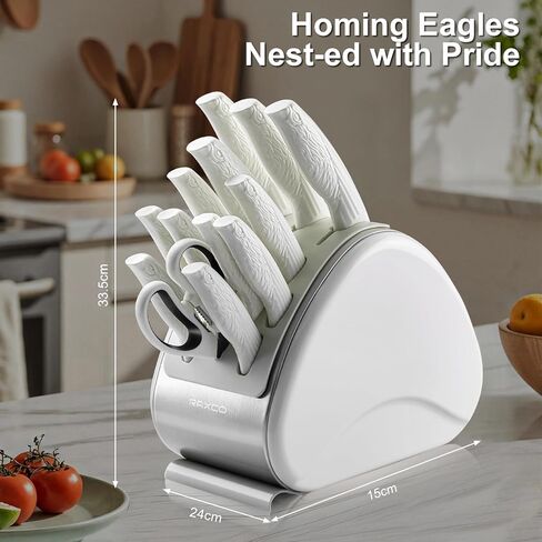 RAXCO Knife Set with Block,12-Piece Stainless Steel Kitchen Knives for Professional Cutting,White in Saudi Arabia