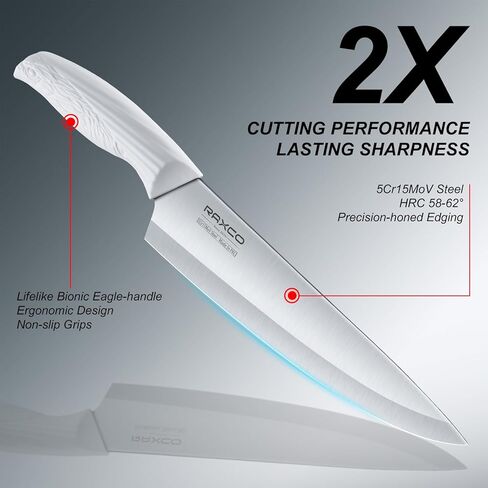 RAXCO Knife Set with Block,12-Piece Stainless Steel Kitchen Knives for Professional Cutting,White in Saudi Arabia