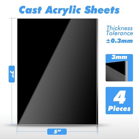 4 Pack Black 5" x 7" plexiglass Sheets 1/8" (3mm) Thick Cast Acrylic Sheets with Protective Film for DIY Crafts, Laser,displays in Saudi Arabia