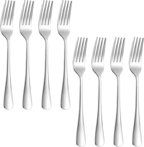 8 Pcs Dinner Forks Set, Food Grade Stainless Steel Forks Silverware, Metal Fork, Flatware Fork for Home, Kitchen or Restaurant, Mirror Polished, Dishwasher Safe, 8 Inches in Saudi Arabia