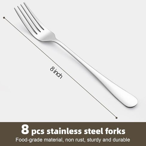8 Pcs Dinner Forks Set, Food Grade Stainless Steel Forks Silverware, Metal Fork, Flatware Fork for Home, Kitchen or Restaurant, Mirror Polished, Dishwasher Safe, 8 Inches in Saudi Arabia