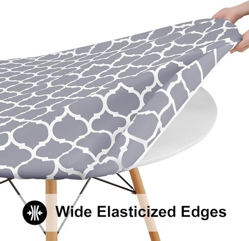Smiry Round Picnic Tablecloth, Waterproof Elastic Fitted Table Covers for 45" - 56" Tables, Wipeable Flannel Backed Vinyl Tablecloths for Camping, Indoor, Outdoor, Grey & White in Saudi Arabia
