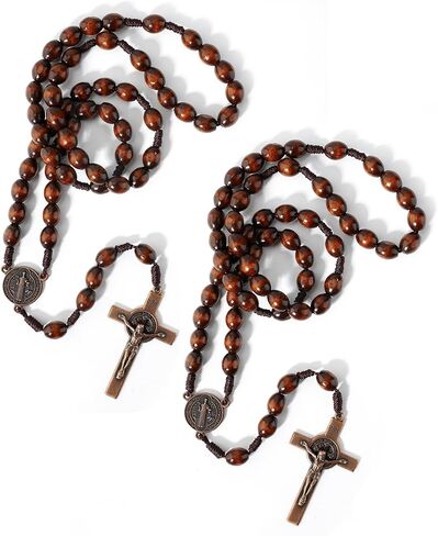Rosary Beads Necklace Handmade Wooden Rosarios Catolicos Metal Cross For Catholic Or Christian Gift Men&Women Necklaces in Kuwait