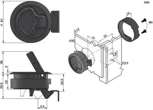 Embedded Handle Lock Set - 4-Piece, Adjustable Thickness 0.75 to 0.275 Inches, Secure Locking Function(Black,Pack of 6) in Kuwait