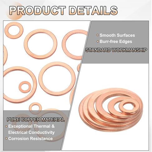 uxcell 75Pcs M14 Flat Washer Copper Washer Sealing Rings, 14mm ID 20mm OD 1.5mm Thickness Copper Crush Washers Metric Sealing Gasket for Plumbing Machinery Automotive in Saudi Arabia