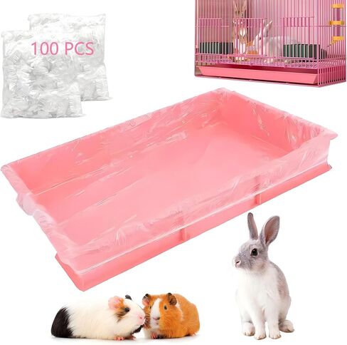 Disposable Cage Liner Bags (100-Pack) – 26'' X 18'' Clear Plastic Rabbit Cage Liners, Leak-Proof Toilet Film for Bunny, Guinea Pig, Hamster, Hedgehog & Small Animals – Universal Crate Tray Covers for in Saudi Arabia
