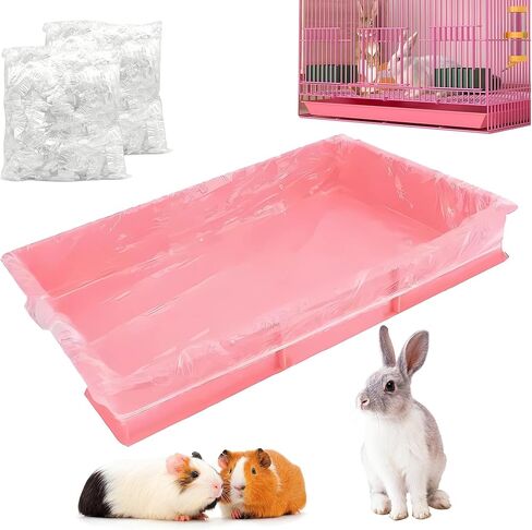 Disposable Cage Liner Bags (100-Pack) – 26'' X 18'' Clear Plastic Rabbit Cage Liners, Leak-Proof Toilet Film for Bunny, Guinea Pig, Hamster, Hedgehog & Small Animals – Universal Crate Tray Covers for in Saudi Arabia