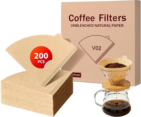 200 Count Coffee Filters, Size 02, Cone Coffee Filters 2-4 Cup, Unbleached Natural Paper for Pour Over and Drip Coffee Maker in Kuwait