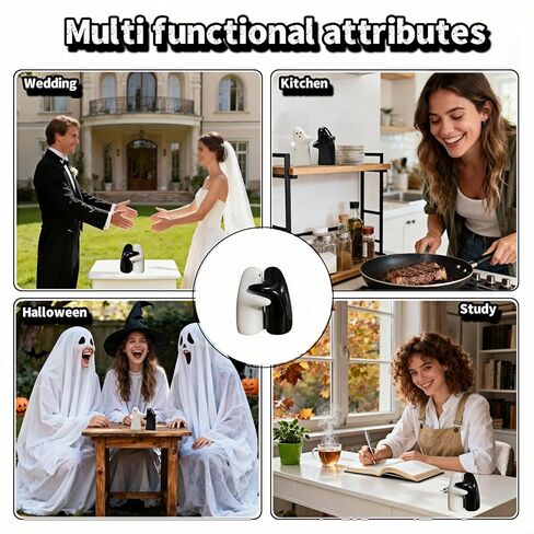 هزازات الملح والفلفل، تصميم شبح السيراميك، زوجين معانقة باللونين الأبيض والأسود، هدايا الزفاف، ديكور المطبخ، الهالوين، قابلة لإعادة الملء وسهلة الاستخدام (أسود وأبيض) in Kuwait