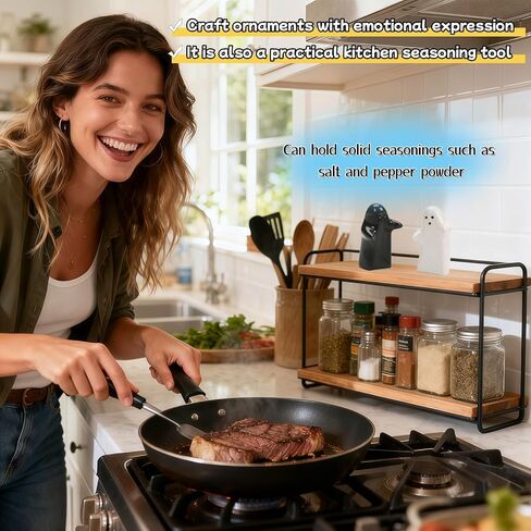 هزازات الملح والفلفل، تصميم شبح السيراميك، زوجين معانقة باللونين الأبيض والأسود، هدايا الزفاف، ديكور المطبخ، الهالوين، قابلة لإعادة الملء وسهلة الاستخدام (أسود وأبيض) in Kuwait