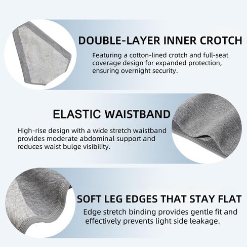 Women's Incontinence Underwear Washable 3 Pack，Breathable Cotton Leak Proof Underwear,Night Leak Proof (Grey/Pink/Beige, X-Large-Waist: 25.9''- 40.1'') in Saudi Arabia