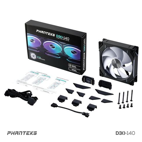 Phanteks D30-140 DRGB PWM Fan, Premium D-RGB Performance Fan, ARGB/DRGB Lighting, Daisy-Chain Fan Linking System (Black) in Saudi Arabia