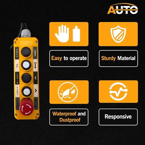 Waterproof Industrial 5 Button Rotary Button Electric Hoist Crane Pushbutton Switches with Box Holder with 15in Connecting Cable Up Down Driving Push Button Switch Control in Saudi Arabia