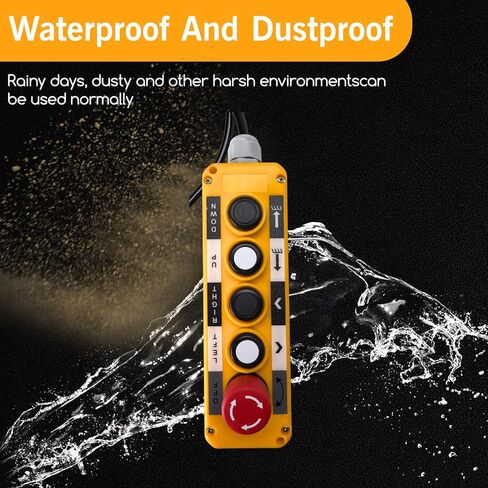 Waterproof Industrial 5 Button Rotary Button Electric Hoist Crane Pushbutton Switches with Box Holder with 15in Connecting Cable Up Down Driving Push Button Switch Control in Saudi Arabia