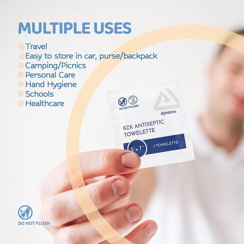 مناديل مطهرة Dynarex DynaSafety BZK - معقمة، خالية من الكحول والعطور، تنظيف لطيف، آمنة على الجروح الطفيفة - 5 بوصة × 7 بوصة - 50 لكل صندوق in Kuwait