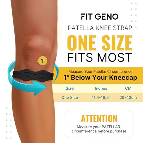 حزام الركبة Fit Geno Patella: عبوتان من حزام دعم وتر الرضفة لتخفيف الألم - دعامة الركبة القابلة للتعديل لتشغيل التهاب المفاصل وكرة السلة والكرة الطائرة Osgood Schlatter للرجال والنساء (أسود) in Kuwait