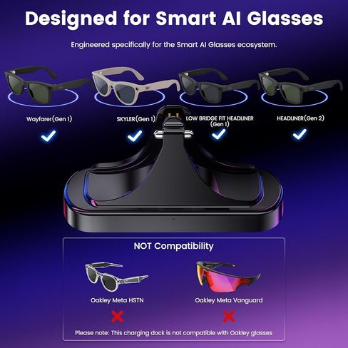شاحن متوافق مع نظارات RayBan Meta الذكية - قاعدة شحن متوافقة مع Ray Ban Wayfarer Gen 2 1 - كابل ملحقات لزجاج Skyler Headliner AI in Saudi Arabia