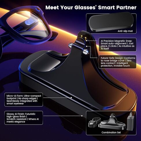 شاحن متوافق مع نظارات RayBan Meta الذكية - قاعدة شحن متوافقة مع Ray Ban Wayfarer Gen 2 1 - كابل ملحقات لزجاج Skyler Headliner AI in Saudi Arabia