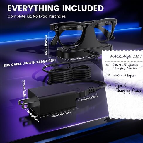 شاحن متوافق مع نظارات RayBan Meta الذكية - قاعدة شحن متوافقة مع Ray Ban Wayfarer Gen 2 1 - كابل ملحقات لزجاج Skyler Headliner AI in Saudi Arabia