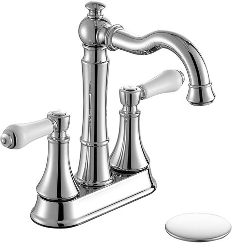 Porcelain 2-Handle Brushed Gold Bathroom Faucet 4 inch Centerset with Plastic Pop-up Drain, Classical Gold Bathroom Vanity Sink Faucets for 3 Holes, High Arc 360° Swivel Brass Spout in Saudi Arabia