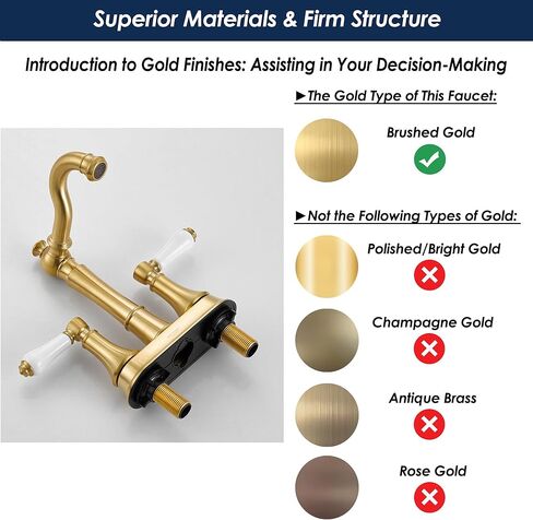 Porcelain 2-Handle Brushed Gold Bathroom Faucet 4 inch Centerset with Plastic Pop-up Drain, Classical Gold Bathroom Vanity Sink Faucets for 3 Holes, High Arc 360° Swivel Brass Spout in Saudi Arabia
