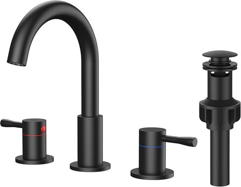 FORIOUS Black Bathroom Faucet 3 Hole, 360° Swivel 8 Inch Widespread Bathroom Sink Faucet and Pop Up Drain 2 Handle Faucets for Sink, Vanity, RV, Lavatory, Farmhouse in Kuwait