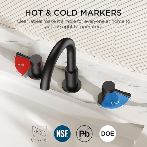 FORIOUS Black Bathroom Faucet 3 Hole, 360° Swivel 8 Inch Widespread Bathroom Sink Faucet and Pop Up Drain 2 Handle Faucets for Sink, Vanity, RV, Lavatory, Farmhouse in Saudi Arabia