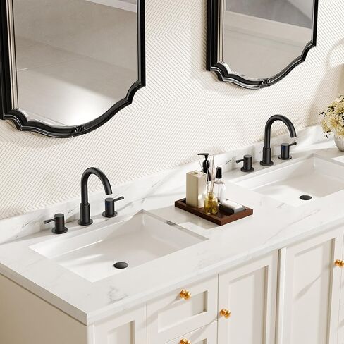 FORIOUS Black Bathroom Faucet 3 Hole, 360° Swivel 8 Inch Widespread Bathroom Sink Faucet and Pop Up Drain 2 Handle Faucets for Sink, Vanity, RV, Lavatory, Farmhouse in Saudi Arabia
