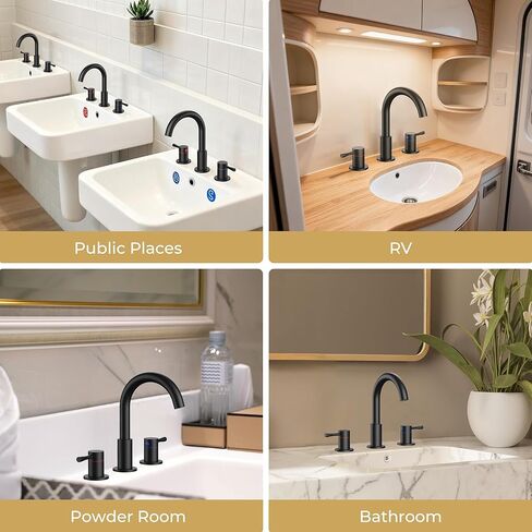 FORIOUS Black Bathroom Faucet 3 Hole, 360° Swivel 8 Inch Widespread Bathroom Sink Faucet and Pop Up Drain 2 Handle Faucets for Sink, Vanity, RV, Lavatory, Farmhouse in Saudi Arabia