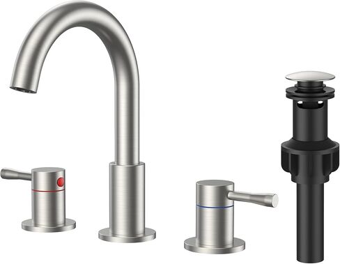 FORIOUS Black Bathroom Faucet 3 Hole, 360° Swivel 8 Inch Widespread Bathroom Sink Faucet and Pop Up Drain 2 Handle Faucets for Sink, Vanity, RV, Lavatory, Farmhouse in Saudi Arabia