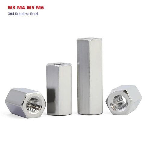 304 Stainless Steel Hexagon Hex Extended Long Rod Coupling Nut Connector Joint Tubular M3 M4 M5 M6(M6x10x50mm-5pcs) in Saudi Arabia