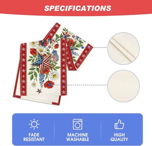 Artoid Mode American Flag Stars Flowers 210 GSM 4th of July Table Runner, Memorial Day Kitchen Dining Table Decoration for Home Party Decor 13x72 Inch in Saudi Arabia