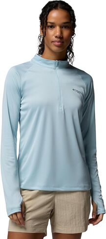Columbia Women's PFG Tidal Tee 1/4 Zip, Marine Light/Nocturnal Logo, XX-Large in Saudi Arabia