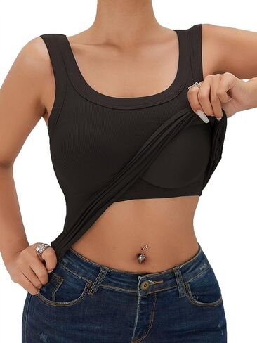 Womens Ribbed Tank Tops with Built in Bra, Sleeveless Shirts for Women Yoga Workout, Fitness Racerback Tops in Saudi Arabia