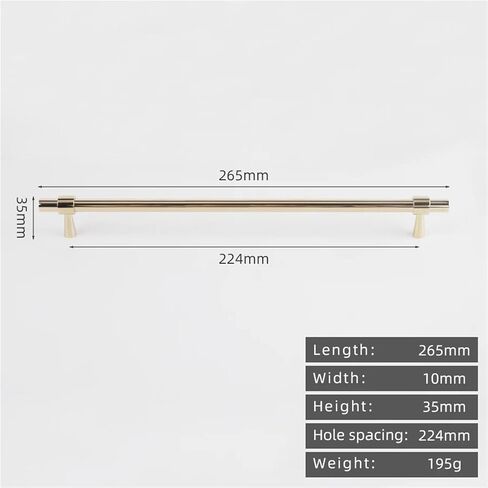 خزانة مطبخ على شكل حرف T من النيكل المصقول مقبض كروم من النحاس الصلب بطول 265 مم قطعة واحدة (8873-224-PVD) in Kuwait