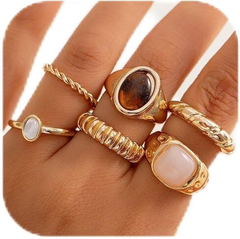 HUASAI Chunky Gold Gem Rings for Women Statement Shell Stackable Rings Knuckle Thumb Ring Trendy Jewelry Gifts 2025 Boho Y2K Adjustable Ring Set in Saudi Arabia
