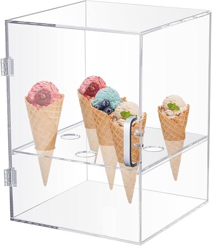 CroBlissful Acrylic Ice Cream Cone Holder 9 Holes Clear Waffle Cone Cabinet Transparent Ice Cream Display Case Stand for Bakeries Coffee Shops Dessert Shops(11.81 x 8.66 x 8.66 Inches) in Saudi Arabia