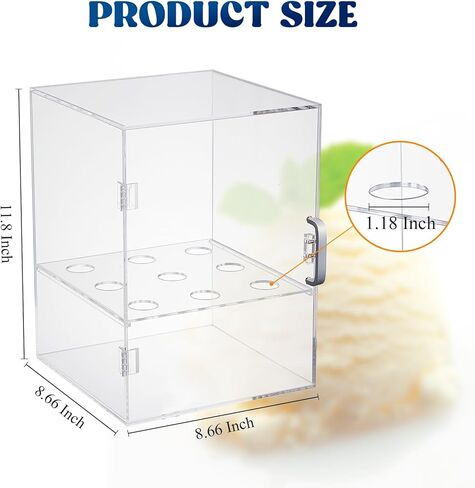 CroBlissful Acrylic Ice Cream Cone Holder 9 Holes Clear Waffle Cone Cabinet Transparent Ice Cream Display Case Stand for Bakeries Coffee Shops Dessert Shops(11.81 x 8.66 x 8.66 Inches) in Saudi Arabia