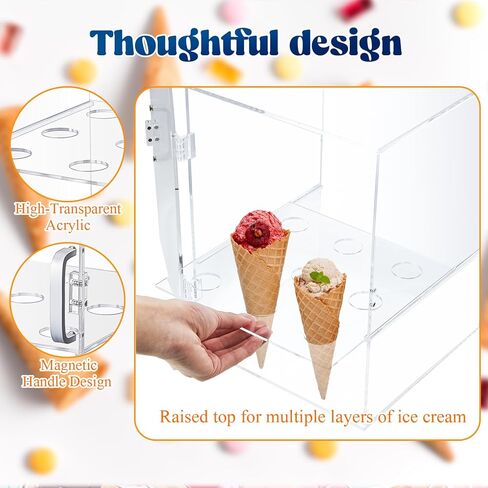 CroBlissful Acrylic Ice Cream Cone Holder 9 Holes Clear Waffle Cone Cabinet Transparent Ice Cream Display Case Stand for Bakeries Coffee Shops Dessert Shops(11.81 x 8.66 x 8.66 Inches) in Saudi Arabia