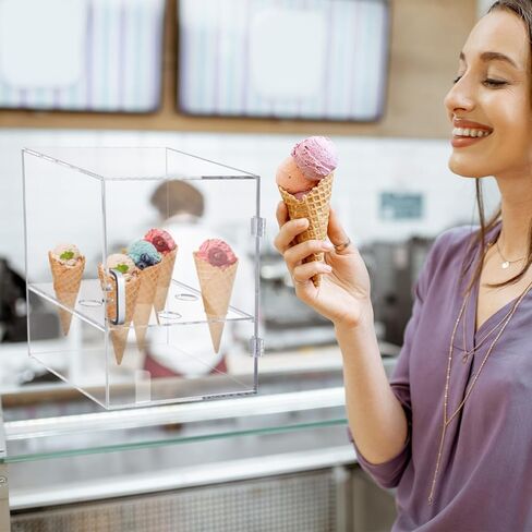 CroBlissful Acrylic Ice Cream Cone Holder 9 Holes Clear Waffle Cone Cabinet Transparent Ice Cream Display Case Stand for Bakeries Coffee Shops Dessert Shops(11.81 x 8.66 x 8.66 Inches) in Saudi Arabia